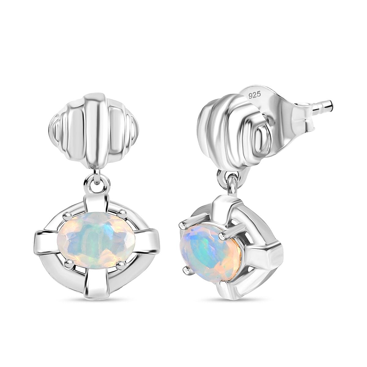 Ethiopian Opal Dangling Moon Night Shadow in Water Earring in Platinum Overlay Sterling Silver 1.03 Ct. 8205339 0