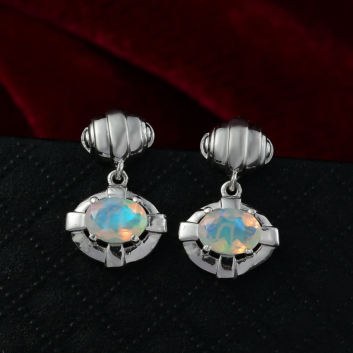 Ethiopian Opal Dangling Moon Night Shadow in Water Earring in Platinum Overlay Sterling Silver 1.03 Ct. 8205339 2