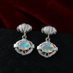 Ethiopian Opal Dangling Moon Night Shadow in Water Earring in Platinum Overlay Sterling Silver 1.03 Ct.
