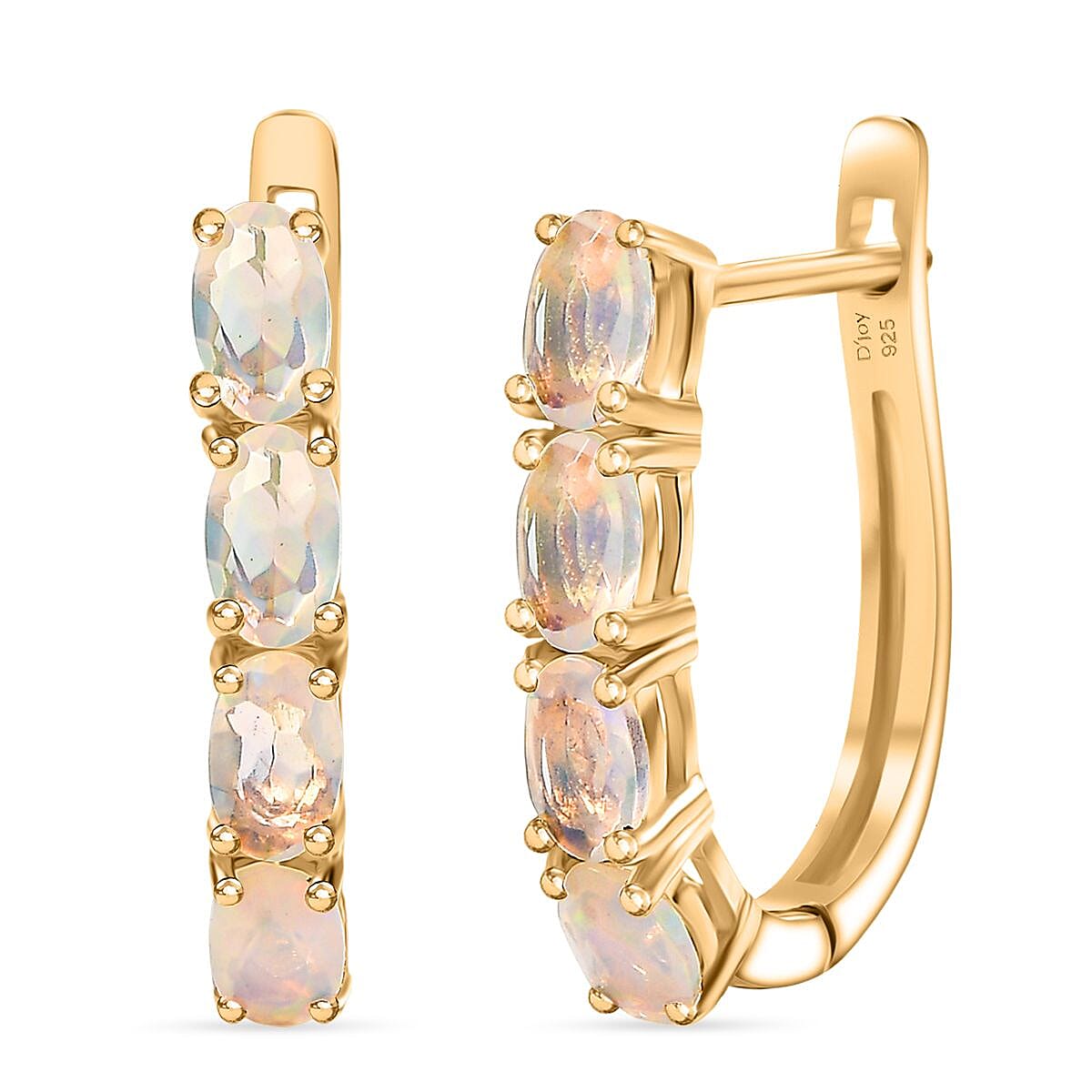 Djoy Ethiopian Opal J Rainbow Ember Hoop Earring Sterling Silver 1.29 Ct. 8224410 0