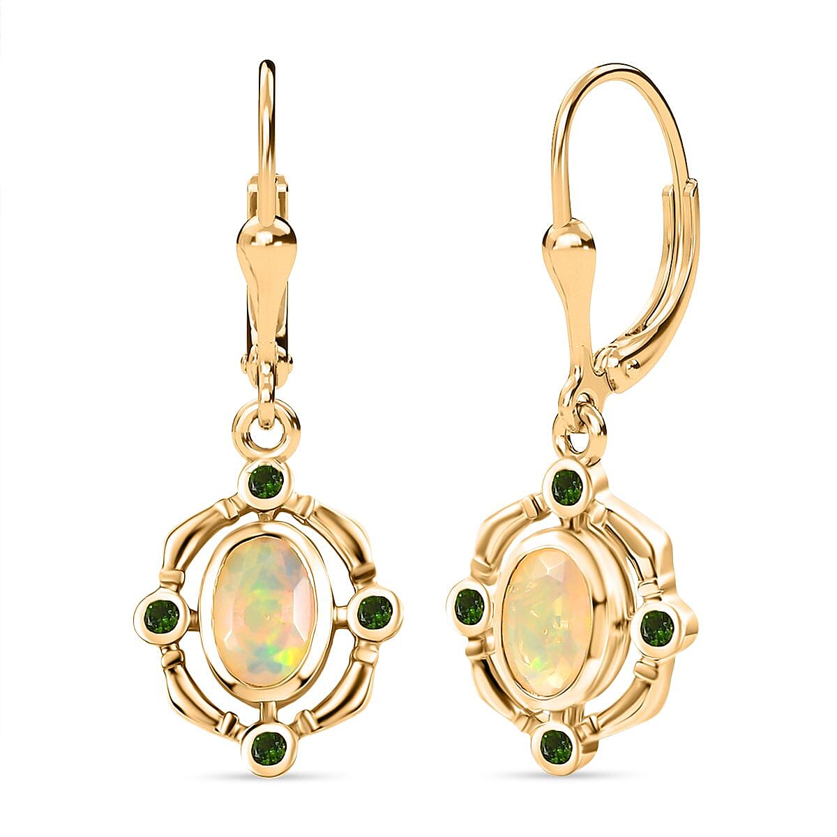 Djoy Ethiopian Opal &amp; Natural Chrome Diopside Lever Back Forest Compass Earring in Yellow Gold Plating Sterling Silver 8224447 0