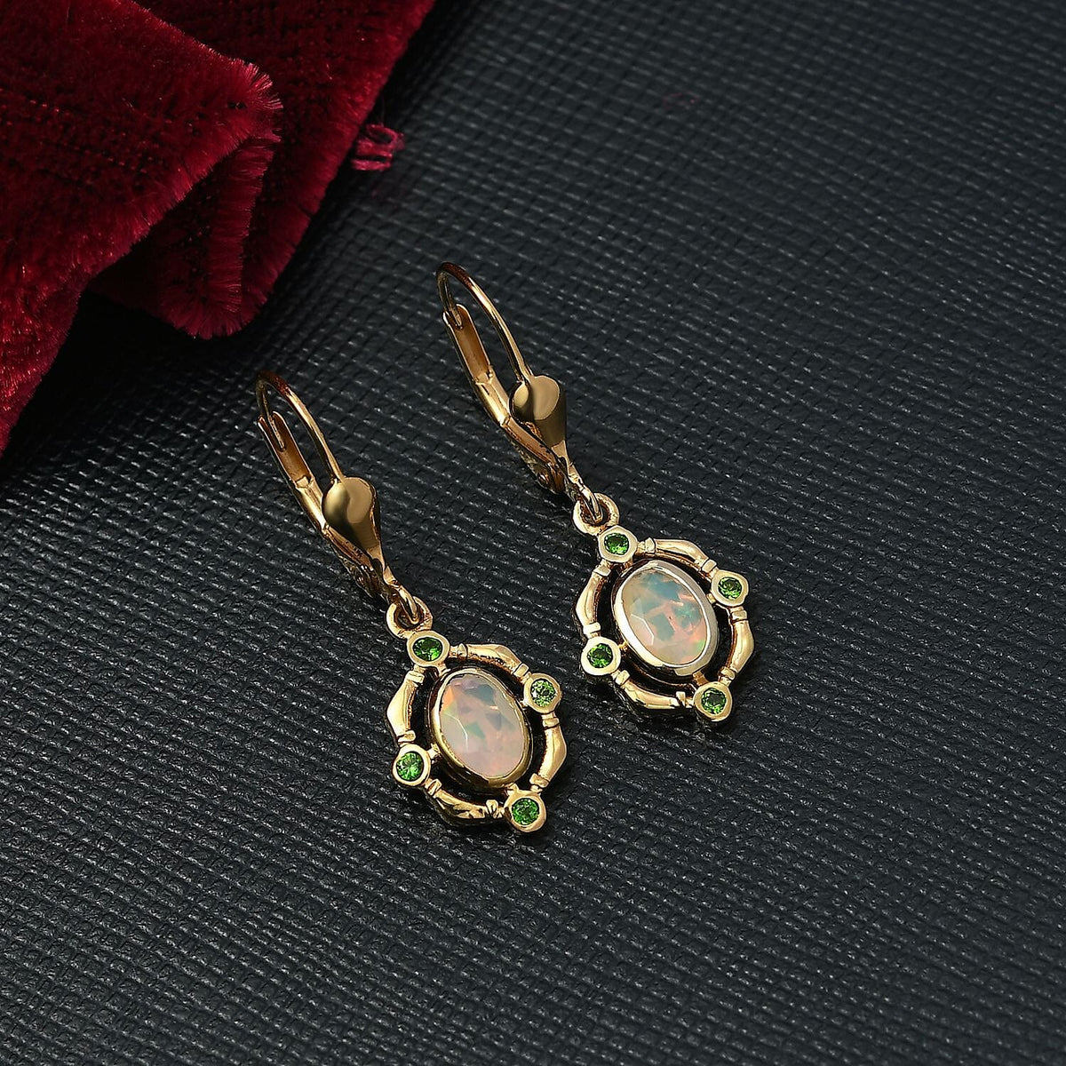 Djoy Ethiopian Opal &amp; Natural Chrome Diopside Lever Back Forest Compass Earring in Yellow Gold Plating Sterling Silver 8224447 2