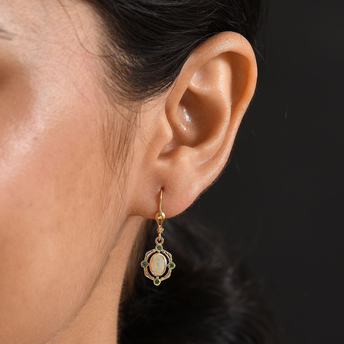 Djoy Ethiopian Opal &amp; Natural Chrome Diopside Lever Back Forest Compass Earring in Yellow Gold Plating Sterling Silver 8224447 3