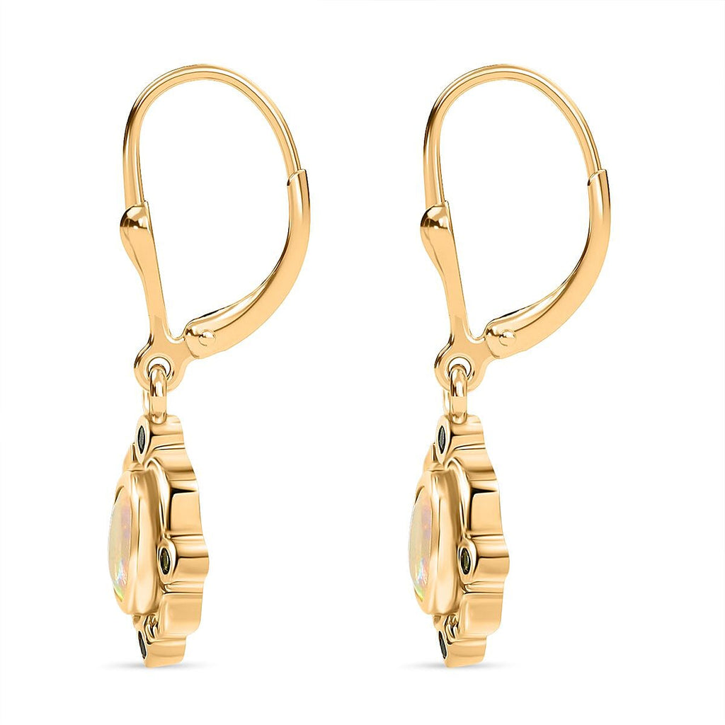 Djoy Ethiopian Opal & Natural Chrome Diopside Lever Back Forest Compass Earring in Yellow Gold Plating Sterling Silver