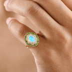D'Joy Ethiopian Opal, Natural Chrome Diopside & White Zircon Ring in 14K Yellow Gold Plated Sterling Silver 2.05 Ct.