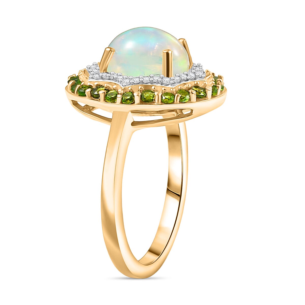 Ethiopian Opal, Natural Chrome Diopside, White Zircon Double Halo Ring in Yellow Gold Plated Sterling Silver 2.06 Ct. 8226037 3