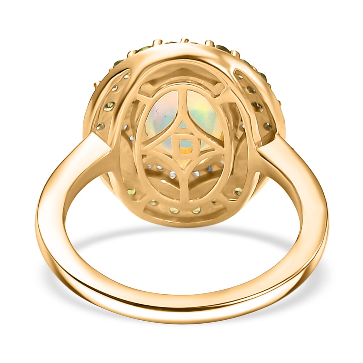 Ethiopian Opal, Natural Chrome Diopside, White Zircon Double Halo Ring in Yellow Gold Plated Sterling Silver 2.06 Ct. 8226037 4