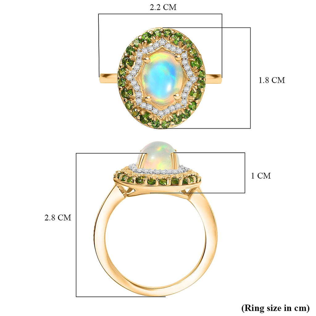 D'Joy Ethiopian Opal, Natural Chrome Diopside & White Zircon Ring in 14K Yellow Gold Plated Sterling Silver 2.05 Ct.