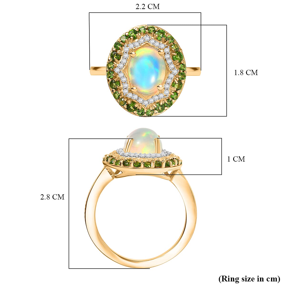 Ethiopian Opal, Natural Chrome Diopside, White Zircon Double Halo Ring in Yellow Gold Plated Sterling Silver 2.06 Ct. 8226037 5