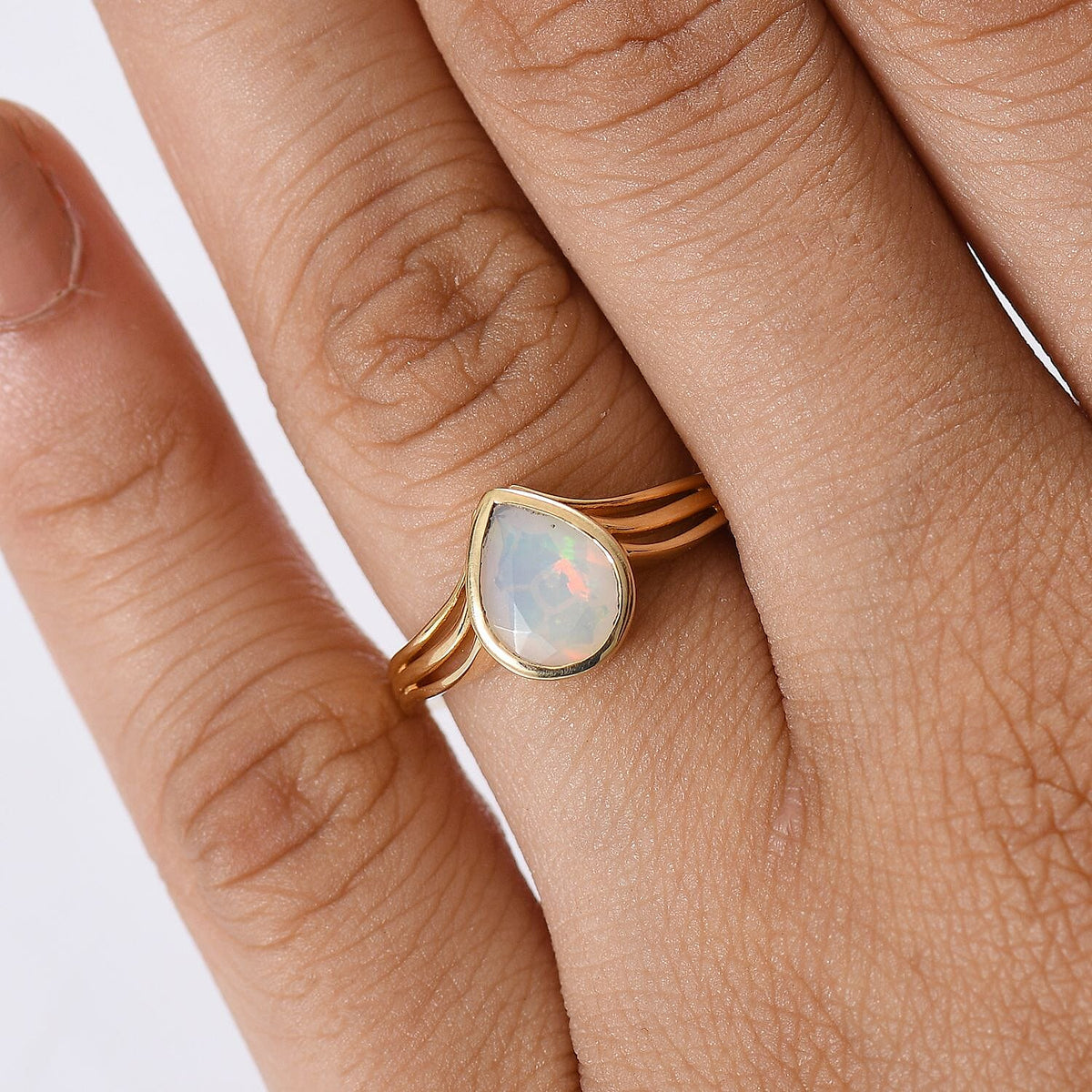 Ethiopian Opal Solitaire Aurora Drop Ring in 18K Yellow Gold Plating Sterling Silver 8203895 3