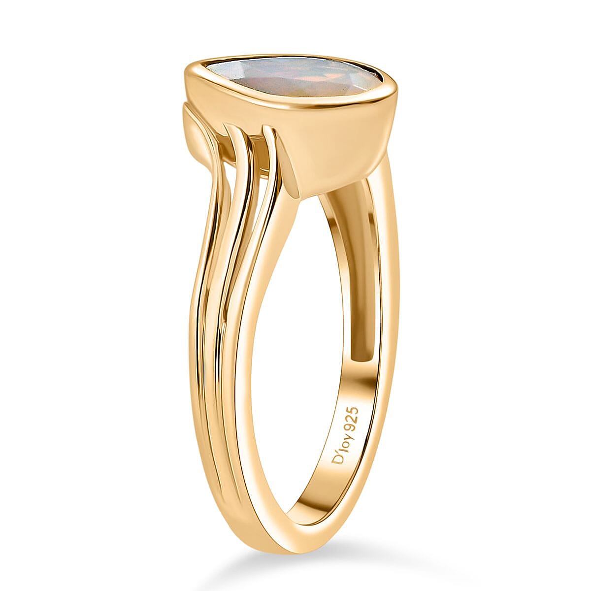 Ethiopian Opal Solitaire Aurora Drop Ring in 18K Yellow Gold Plating Sterling Silver 8203895 4
