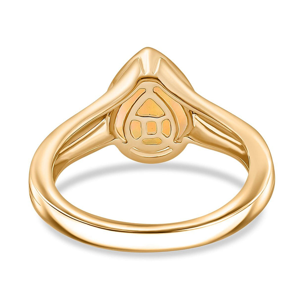 Djoy Ethiopian Opal Solitaire Aurora Drop Ring in 18K Yellow Gold Plating Sterling Silver