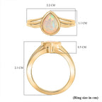 Djoy Ethiopian Opal Solitaire Aurora Drop Ring in 18K Yellow Gold Plating Sterling Silver