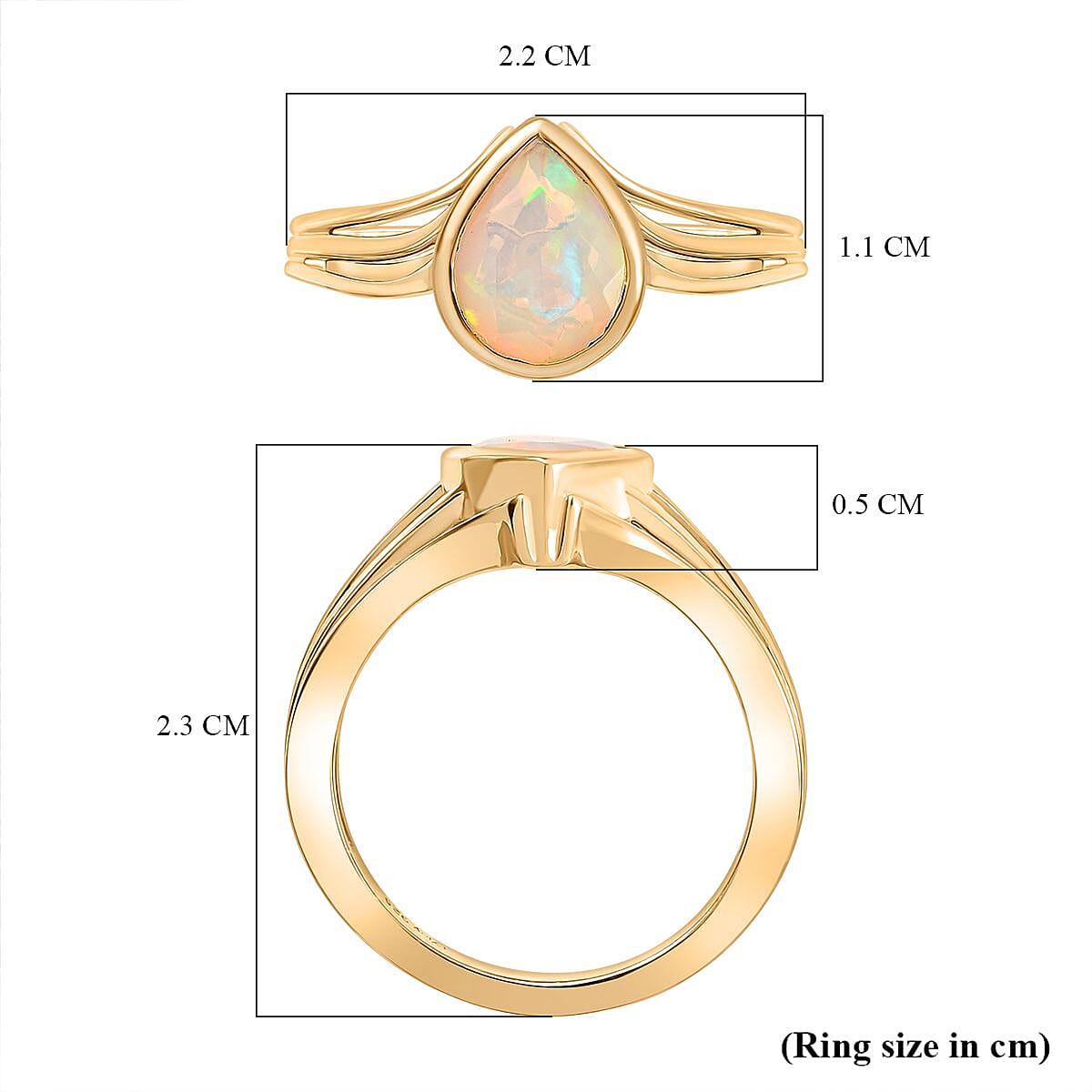 Ethiopian Opal Solitaire Aurora Drop Ring in 18K Yellow Gold Plating Sterling Silver 8203895 6