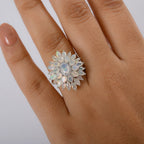 Djoy Ethiopian Opal & White Zircon Cluster Lotus in Sunlight Ring in Rhodium Overlay Sterling Silver 2.85 Ct.