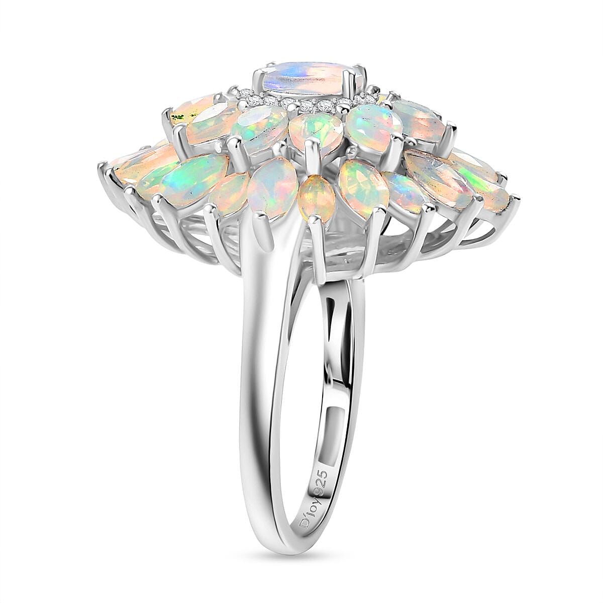 Djoy Ethiopian Opal &amp; White Zircon Cluster Lotus in Sunlight Ring in Rhodium Overlay Sterling Silver 2.85 Ct. 8202534 3