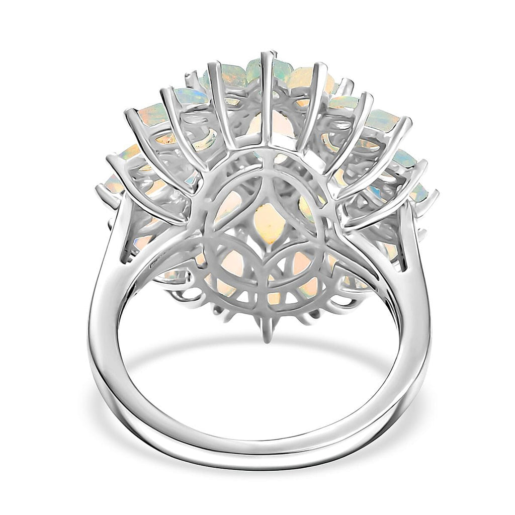 Djoy Ethiopian Opal & White Zircon Cluster Lotus in Sunlight Ring in Rhodium Overlay Sterling Silver 2.85 Ct.