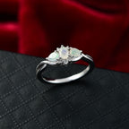 Djoy Ethiopian Opal & White Zircon Cluster Whispers of Fire Ring in Rhodium Overlay Sterling Silver
