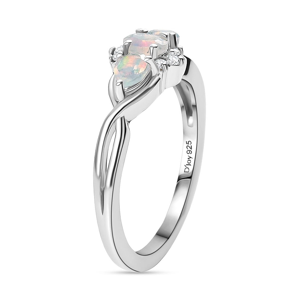 Dâ€™joy Ethiopian Opal, White Zircon Cluster Whispers of Fire Ring in Rhodium Overlay Sterling Silver 8202579 3