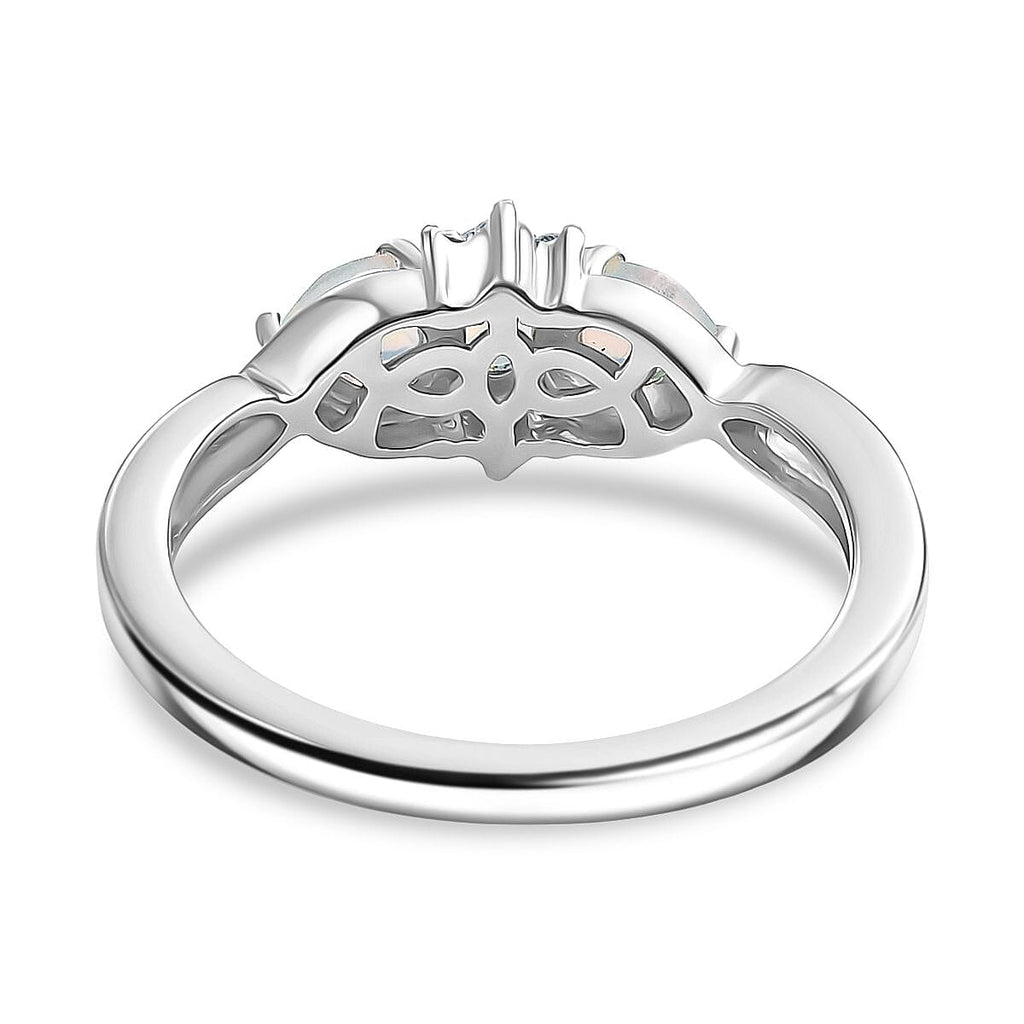 Djoy Ethiopian Opal & White Zircon Cluster Whispers of Fire Ring in Rhodium Overlay Sterling Silver