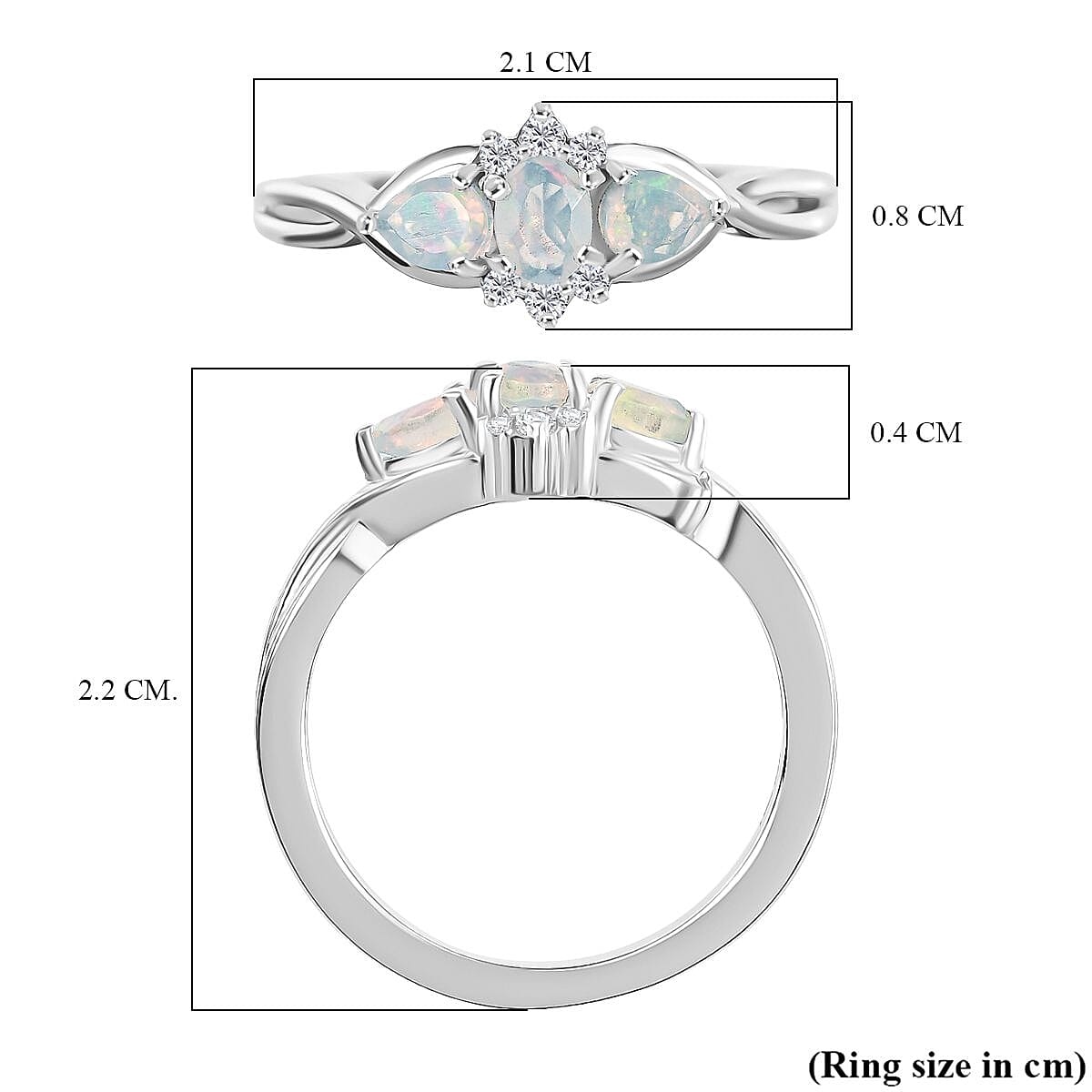 Dâ€™joy Ethiopian Opal, White Zircon Cluster Whispers of Fire Ring in Rhodium Overlay Sterling Silver 8202579 5
