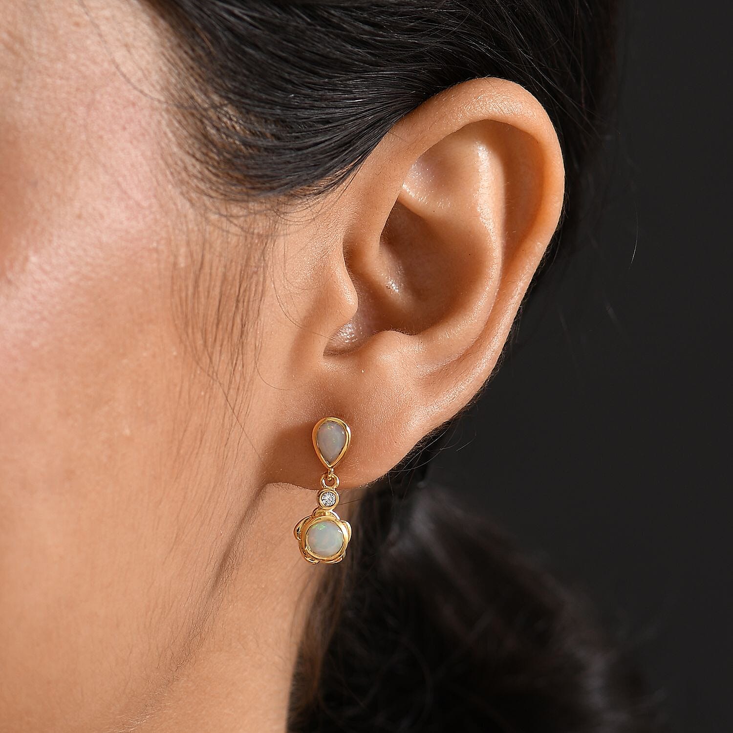 Djoy Ethiopian Opal &amp; White Zircon Dangling Blossom Dew Earring in Yellow Gold Plating Sterling Silver 1.23 Ct. 8224439 3