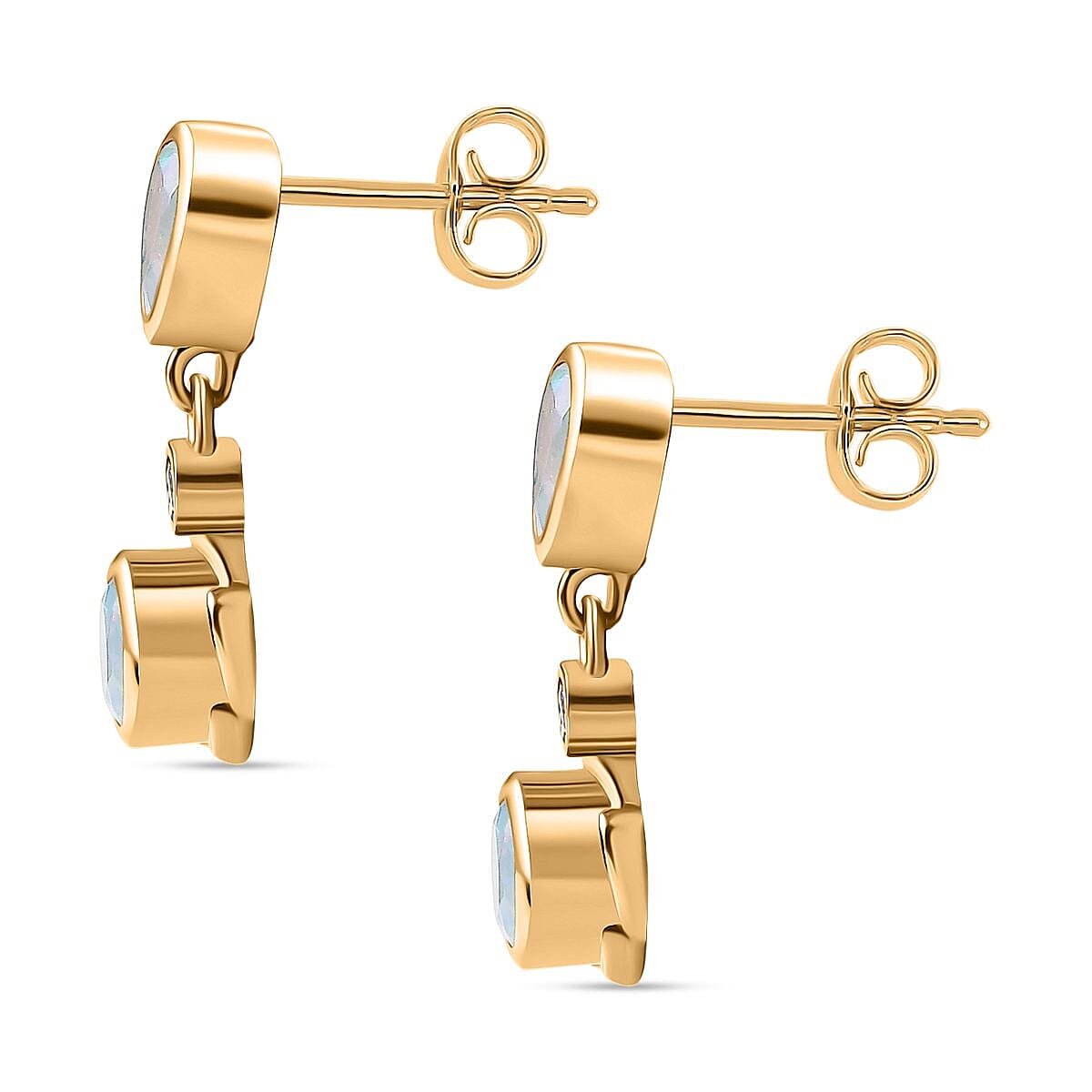 Djoy Ethiopian Opal &amp; White Zircon Dangling Blossom Dew Earring in Yellow Gold Plating Sterling Silver 1.23 Ct. 8224439 4