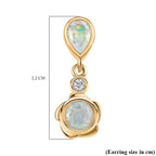Djoy Ethiopian Opal & White Zircon Dangling Blossom Dew Earring in Yellow Gold Plating Sterling Silver 1.23 Ct.