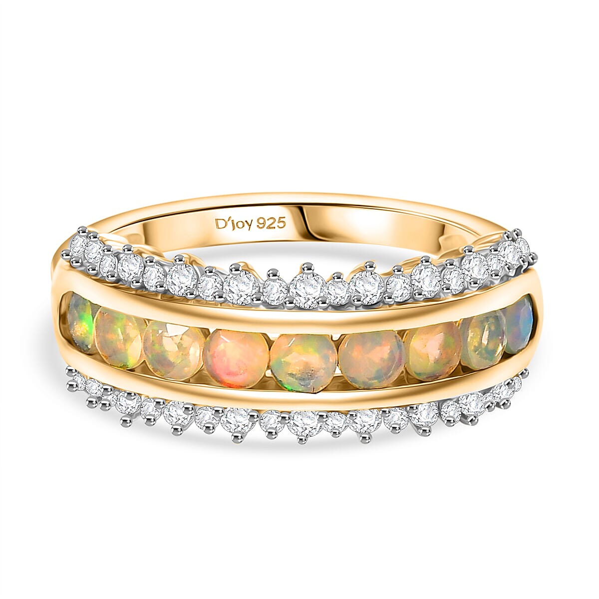 D'joy Ethiopian Opal and White Zircon Rainbow Lineage Ring in Yellow Gold Plating Sterling Silver 1.34 Ct. 8224454 0