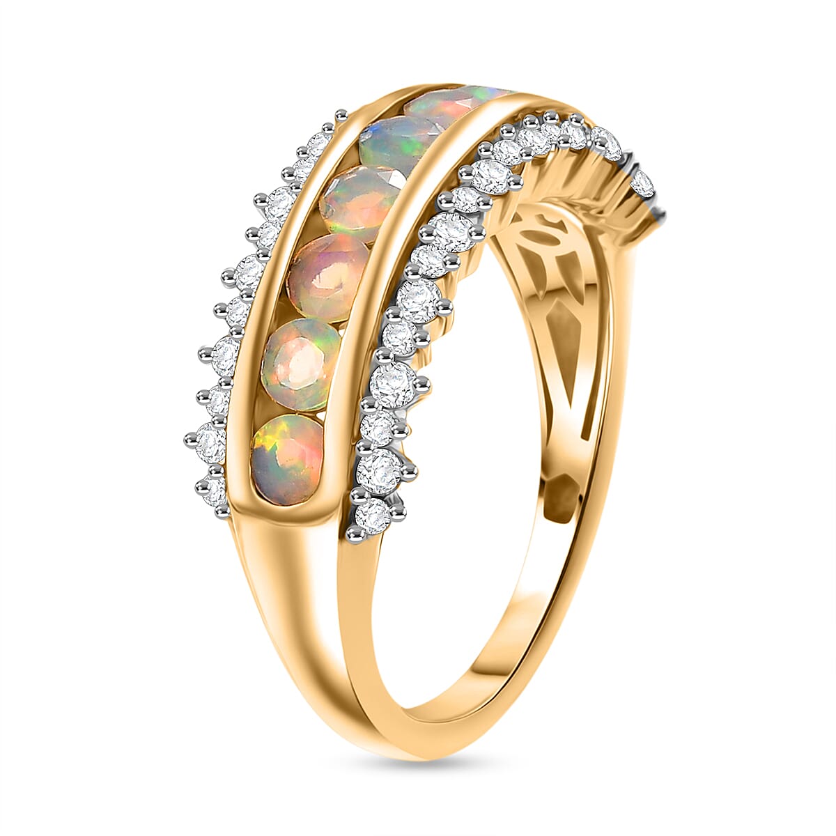 D'joy Ethiopian Opal and White Zircon Rainbow Lineage Ring in Yellow Gold Plating Sterling Silver 1.34 Ct. 8224454 3