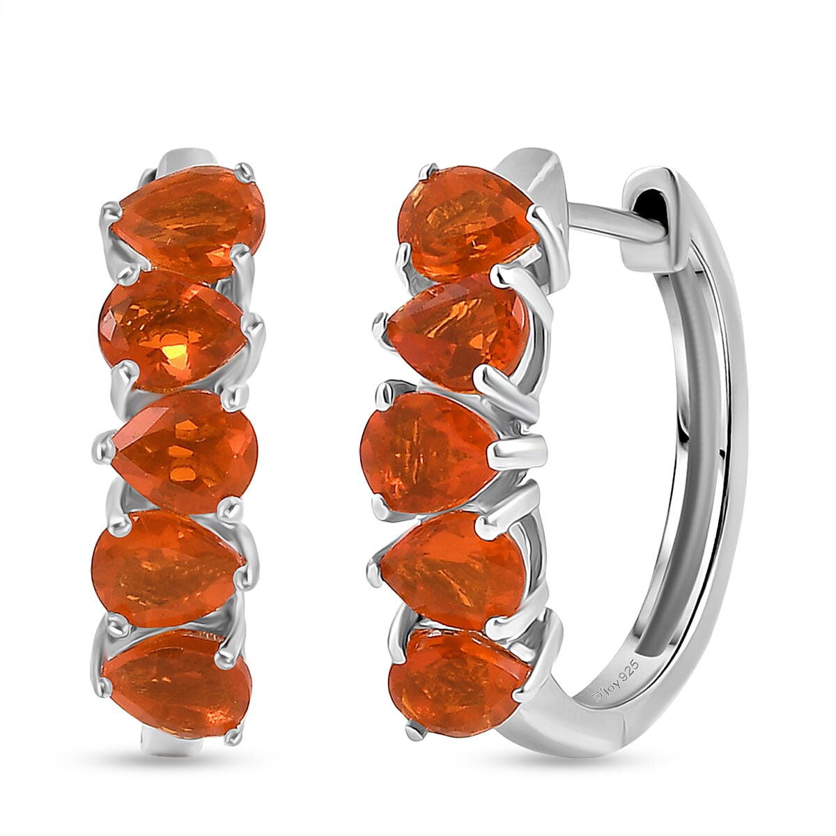 D'joy Fire Opal 5-Stone Hoop Earring in Rhodium Overlay Sterling Silver 2.16 Ct. 8238944 0