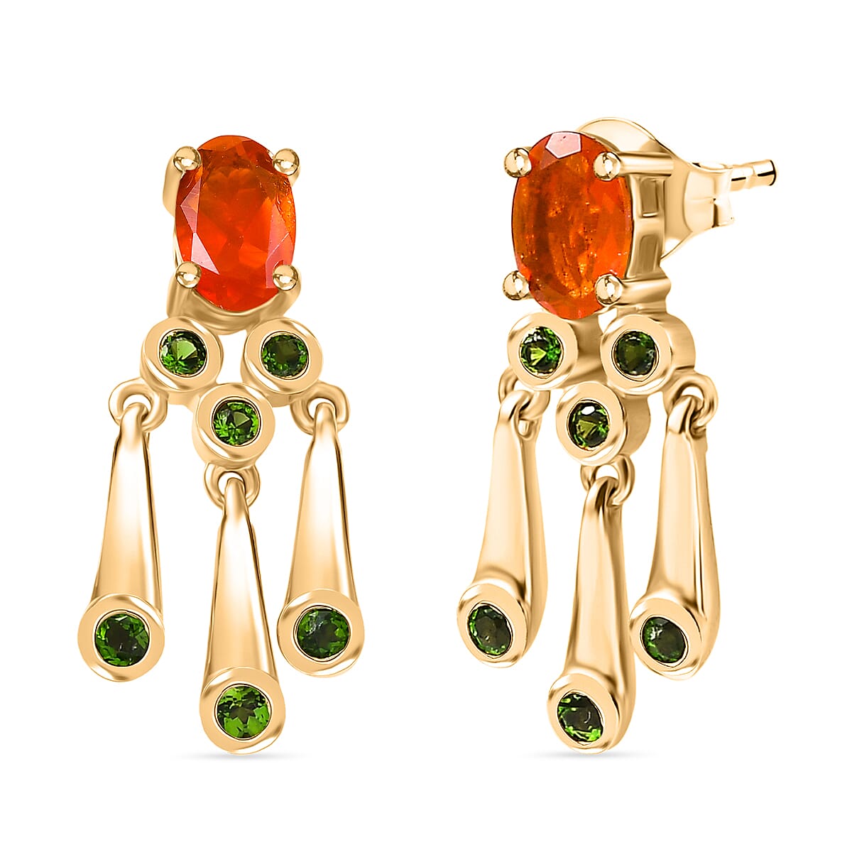 D'joy Fire Opal, Natural Chrome Diopside Dangling Earring with Push Back in Yellow Gold Plated Sterling Silver 8238554 0