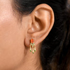 D'joy Fire Opal & Natural Chrome Diopside Earring with Push Back in Yellow Gold Overlay Sterling Silver