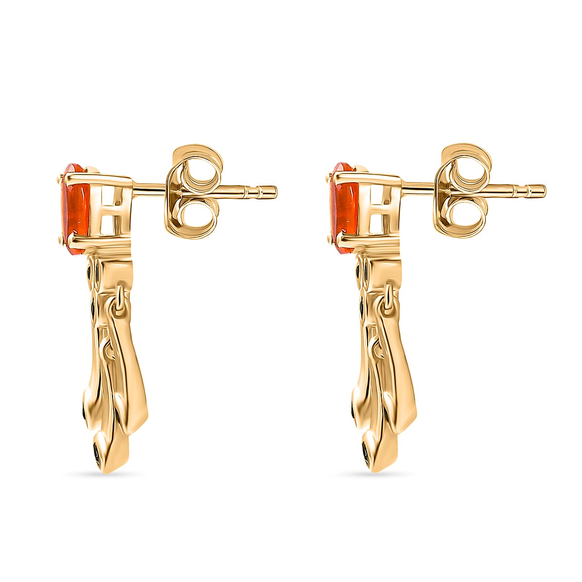 D'joy Fire Opal, Natural Chrome Diopside Dangling Earring with Push Back in Yellow Gold Plated Sterling Silver 8238554 4