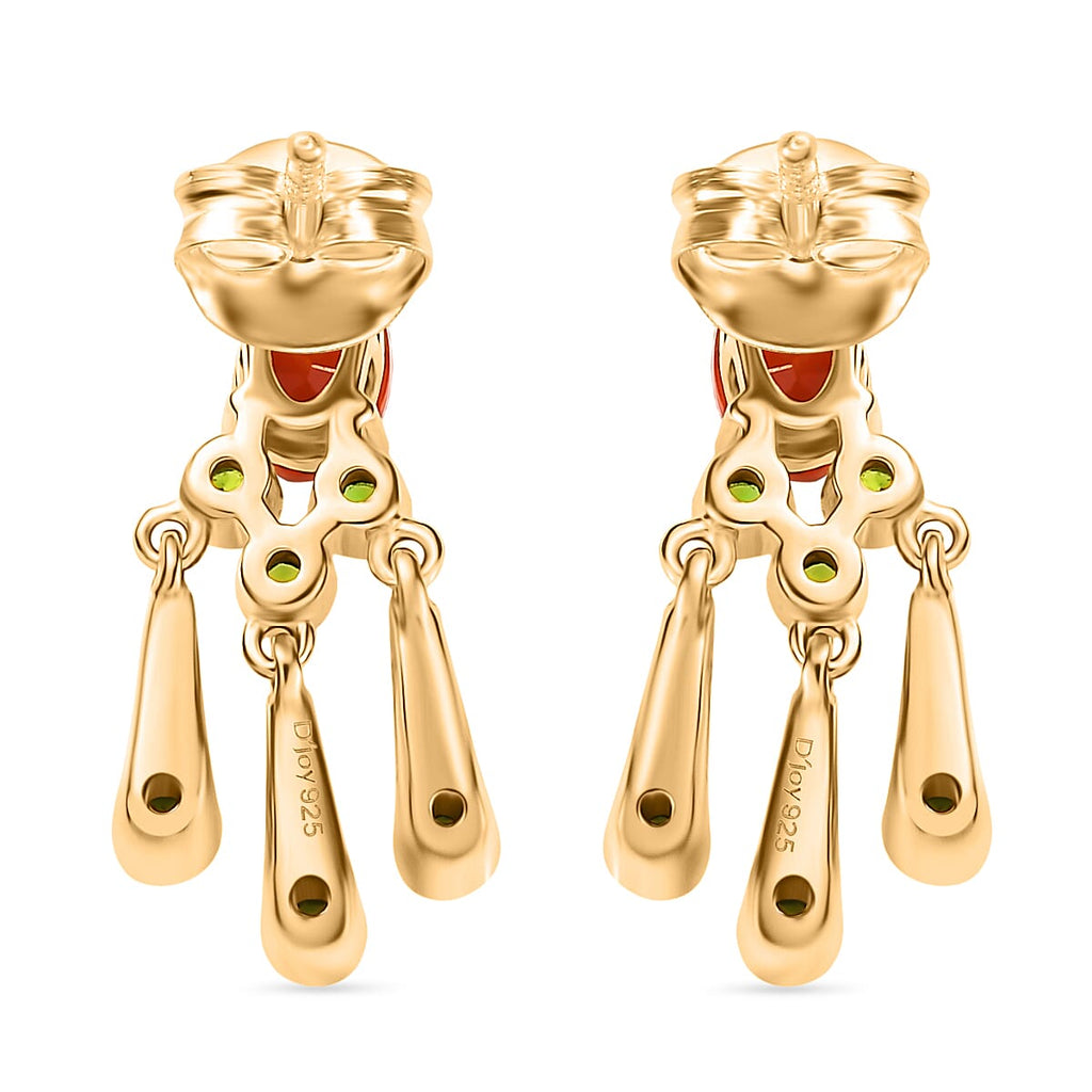 D'joy Fire Opal & Natural Chrome Diopside Earring with Push Back in Yellow Gold Overlay Sterling Silver