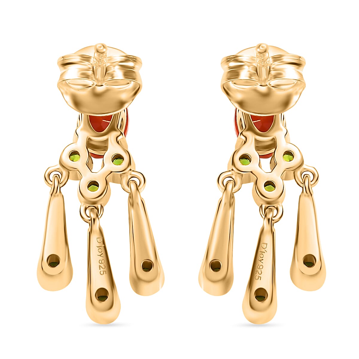 D'joy Fire Opal, Natural Chrome Diopside Dangling Earring with Push Back in Yellow Gold Plated Sterling Silver 8238554 5
