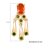 D'joy Fire Opal & Natural Chrome Diopside Earring with Push Back in Yellow Gold Overlay Sterling Silver