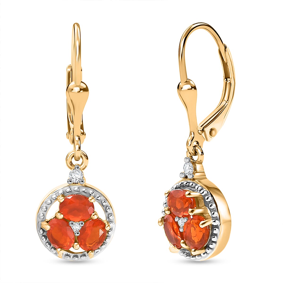 D'joy Fire Opal, White Zircon Cluster Earring with Lever Back in Yellow Gold Plated Sterling Silver 8238537 0