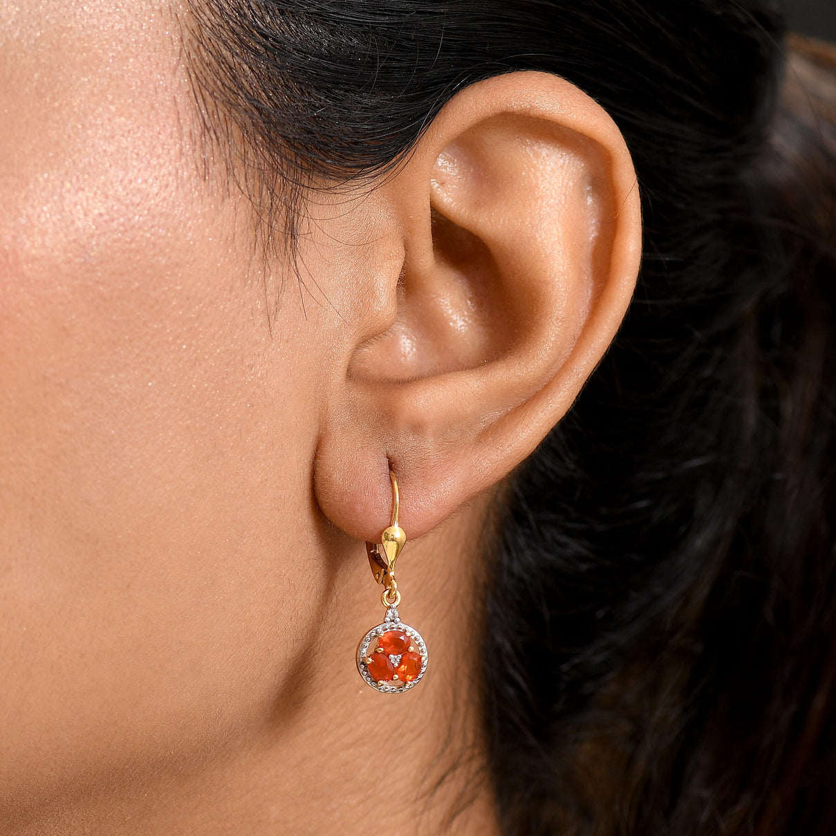 D'joy Fire Opal, White Zircon Cluster Earring with Lever Back in Yellow Gold Plated Sterling Silver 8238537 3