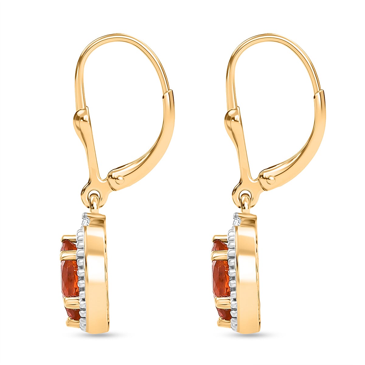 D'joy Fire Opal, White Zircon Cluster Earring with Lever Back in Yellow Gold Plated Sterling Silver 8238537 4