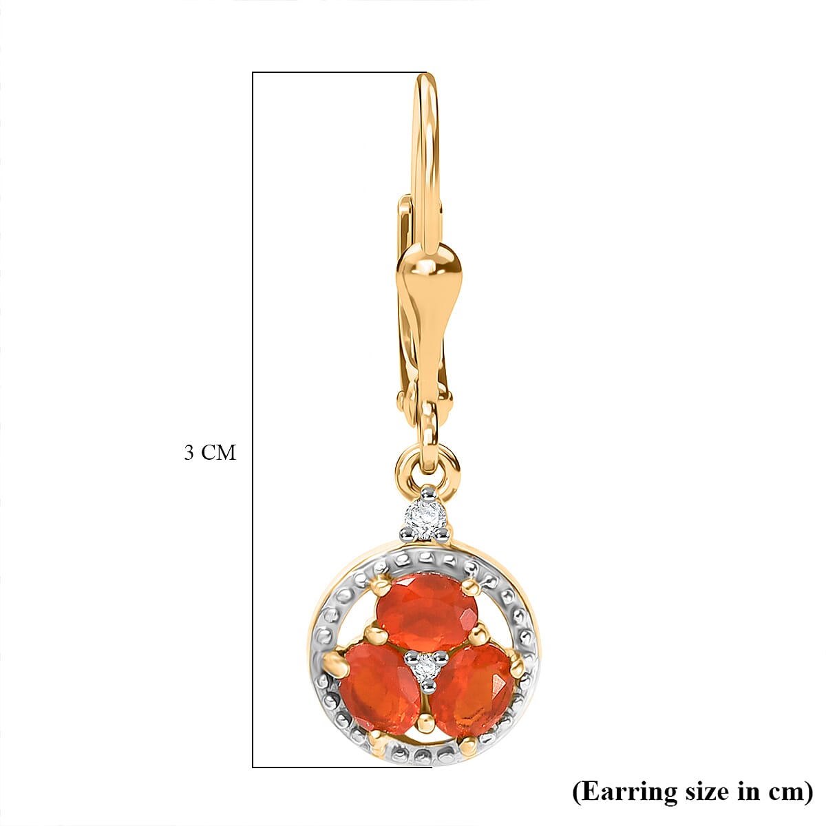 D'joy Fire Opal, White Zircon Cluster Earring with Lever Back in Yellow Gold Plated Sterling Silver 8238537 6