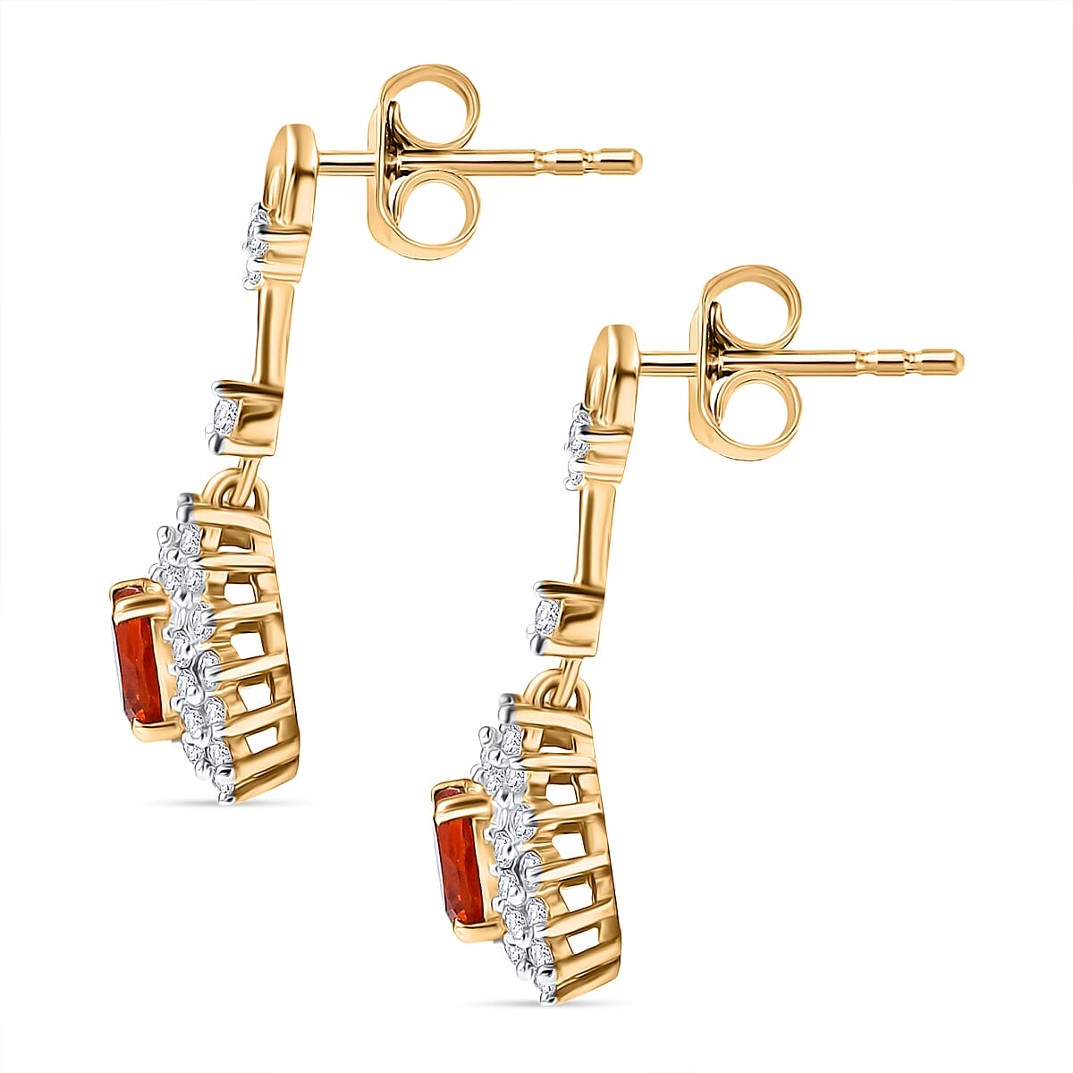 D'joy Fire Opal, White Zircon Double Halo Earring with Push Back in 18K Vermeil Yellow Gold Overlay Sterling Silver 1.22 Ct. 8238555 3