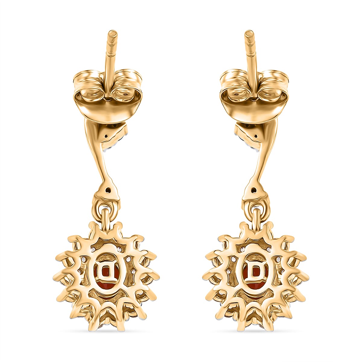 D'joy Fire Opal, White Zircon Double Halo Earring with Push Back in 18K Vermeil Yellow Gold Overlay Sterling Silver 1.22 Ct. 8238555 4