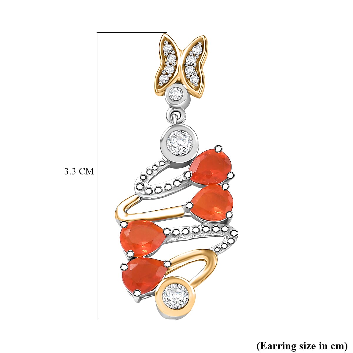 D'joy Fire Opal, White Zircon Tornado Butterfly Earring with Push Back in Yellow Gold and Platinum Overlay Sterling Silver 2.76 Ct. 8236138 5