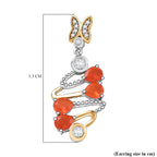 D'joy Fire Opal & White Zircon Earring with Push Back in Yellow Gold Plating & Rhodium Overlay Sterling Silver 2.76 Ct.
