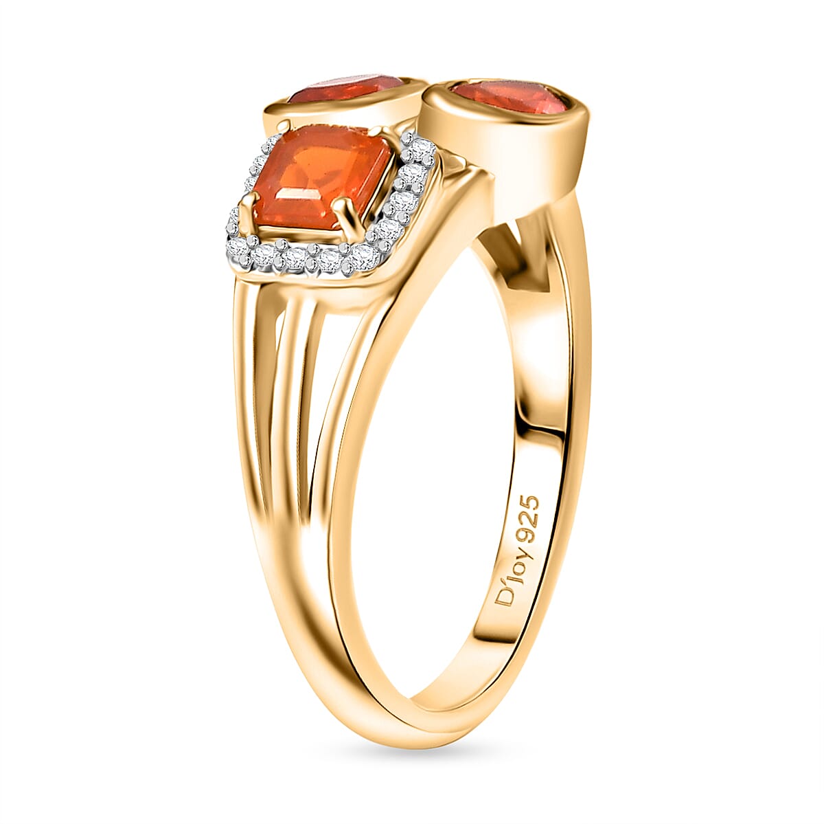 D'joy Fire Opal, White Zircon Geometric Bubble Ring in Yellow Gold Plated Sterling Silver 8236086 4