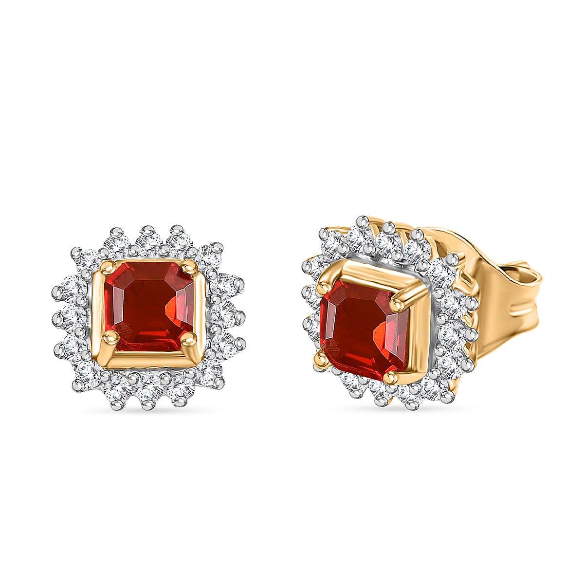D'joy Fire Opal &amp; White Zircon Solitaire Stud Push Post Earring in 18K Yellow Gold Overlay Sterling Silver 8233187 0
