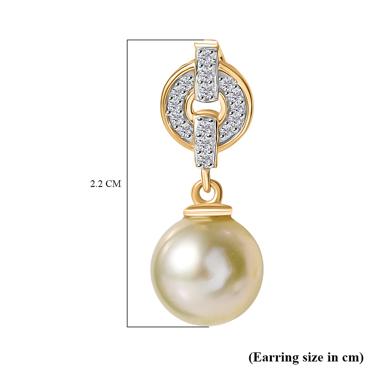 Royal Bali Collection- Golden South Sea Pearl (7-9mm), White Zircon Drop Push Post Earring in 18K Vermeil Yellow Gold Over Sterling Silver 8.40 Ct. 8239518 5