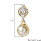 Royal Bali Collection- Golden South Sea Pearl ( 8-9MM) & White Zircon Stud Push Post Earring in 18K Vermeil Yellow Gold Plated Sterling Silver 8.40 Ct