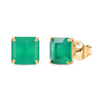 D'joy Green Onyx Solitaire Stud Push Post Earring in 14K Yellow Gold Plating Sterling Silver 4.43 Ct.